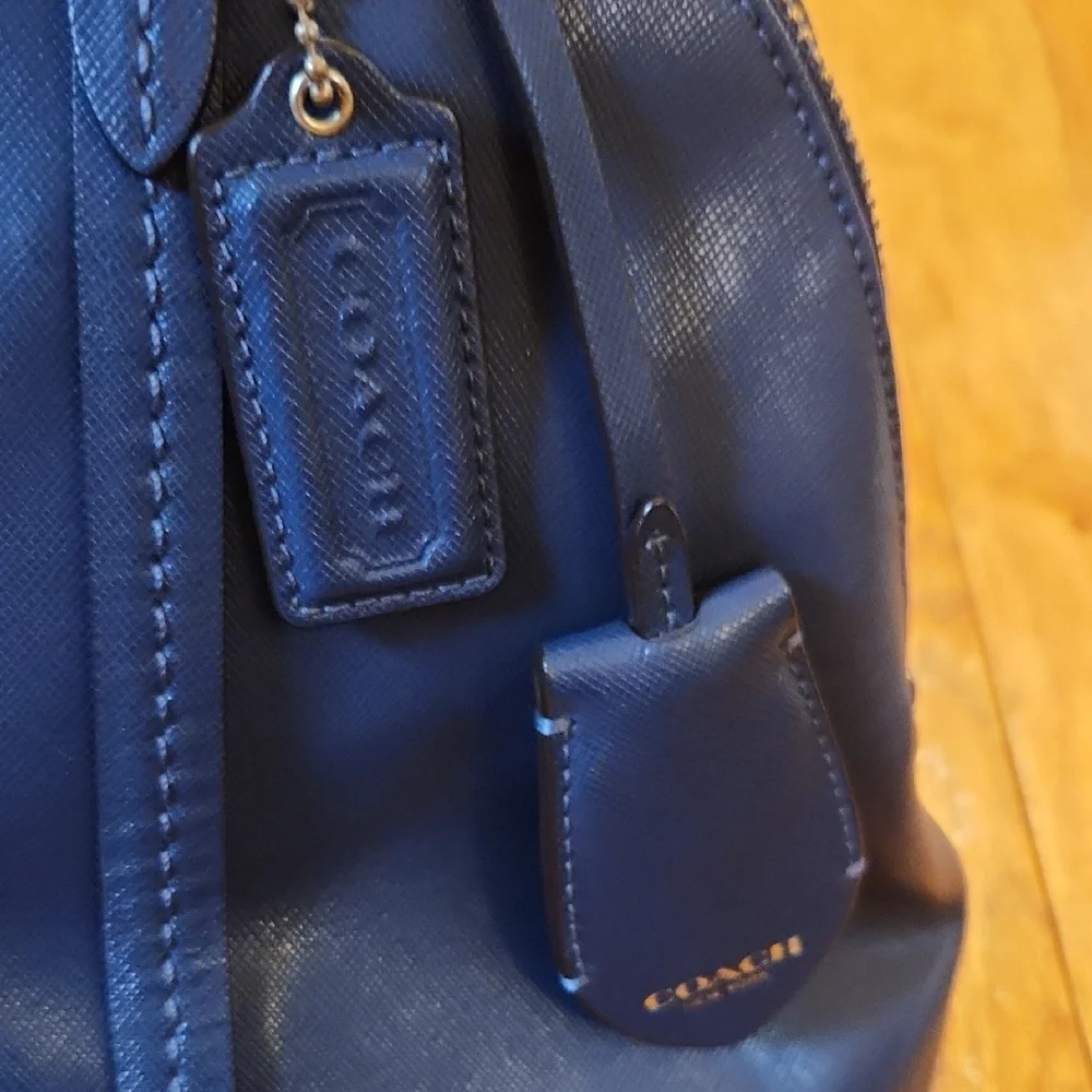 Coach Navy Blue Leather Dome Satchel with Crossbody Strap - Picture 3 of 9